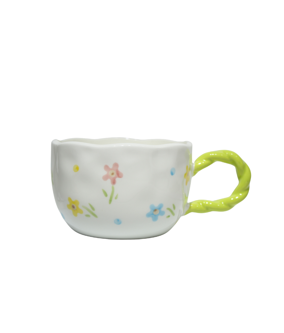 Jarra Ceramica Blanca Con Flores