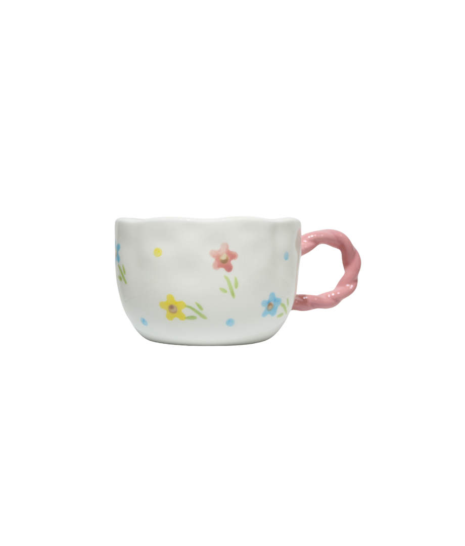 Jarra Ceramica Blanca Con Flores