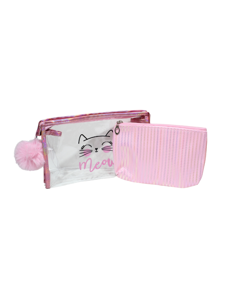 Cosmetiquera Gato 2 Pcs C/Pompom