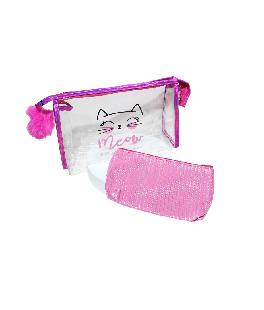Cosmetiquera Gato 2 Pcs C/Pompom