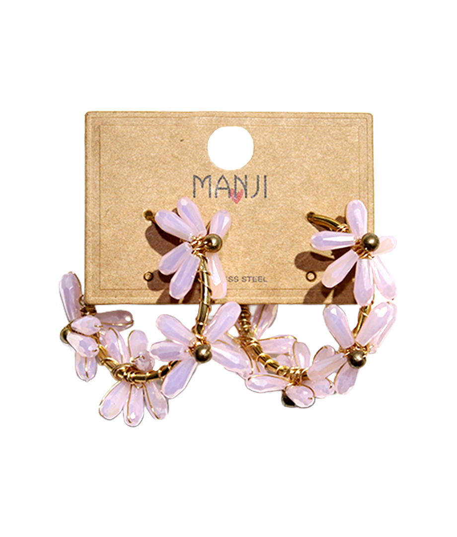 Aretes Argollas Dorado/Plateado  Flores Acero Inoxidable