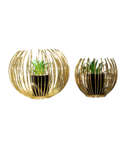 Maceta Dorada Metal C/Planta Artificial 2Pcs 12X12Cm
