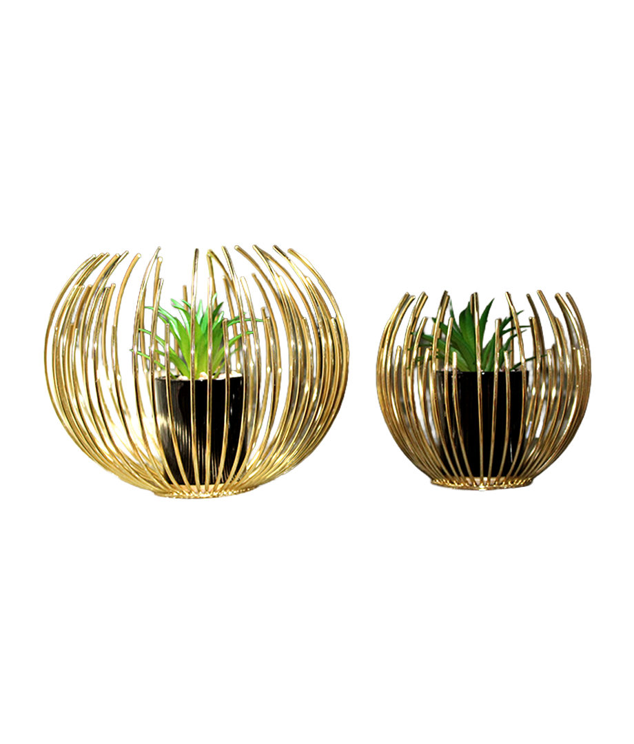 Maceta Dorada Metal C/Planta Artificial 2Pcs 12X12Cm