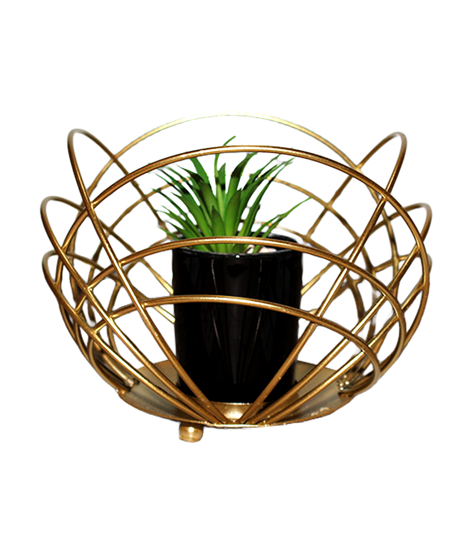 Maceta Dorada Metalica C/Planta Artificial 15X12Cm