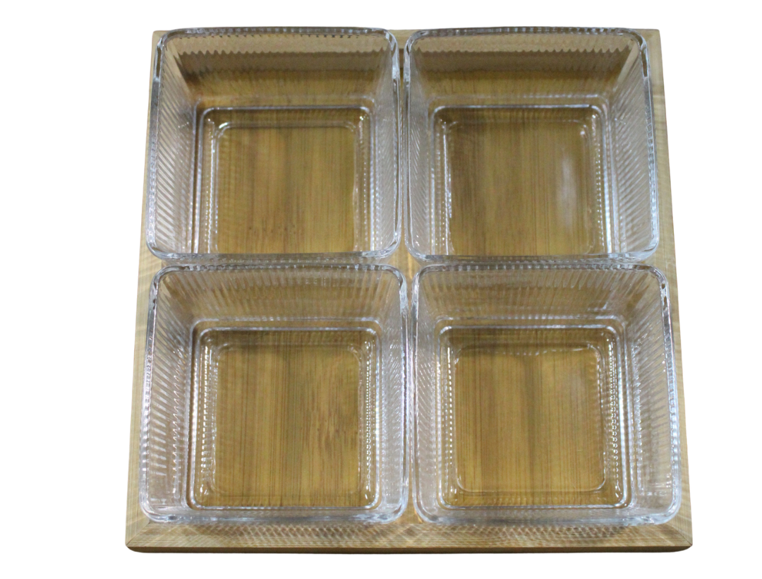 Organizador De Aperitivos Con Bandeja Madera 5Pcs