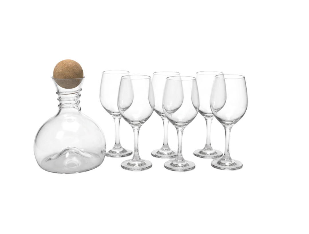 Set Decantador De Vidrio C/6 Copas 1450Ml-320Ml