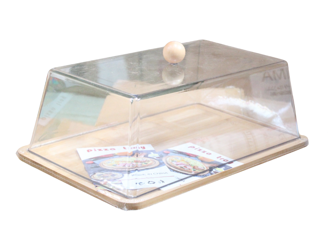 Bandeja Exhibidora De Alimentos Plast C/Base De Madera 12X32X20Cm