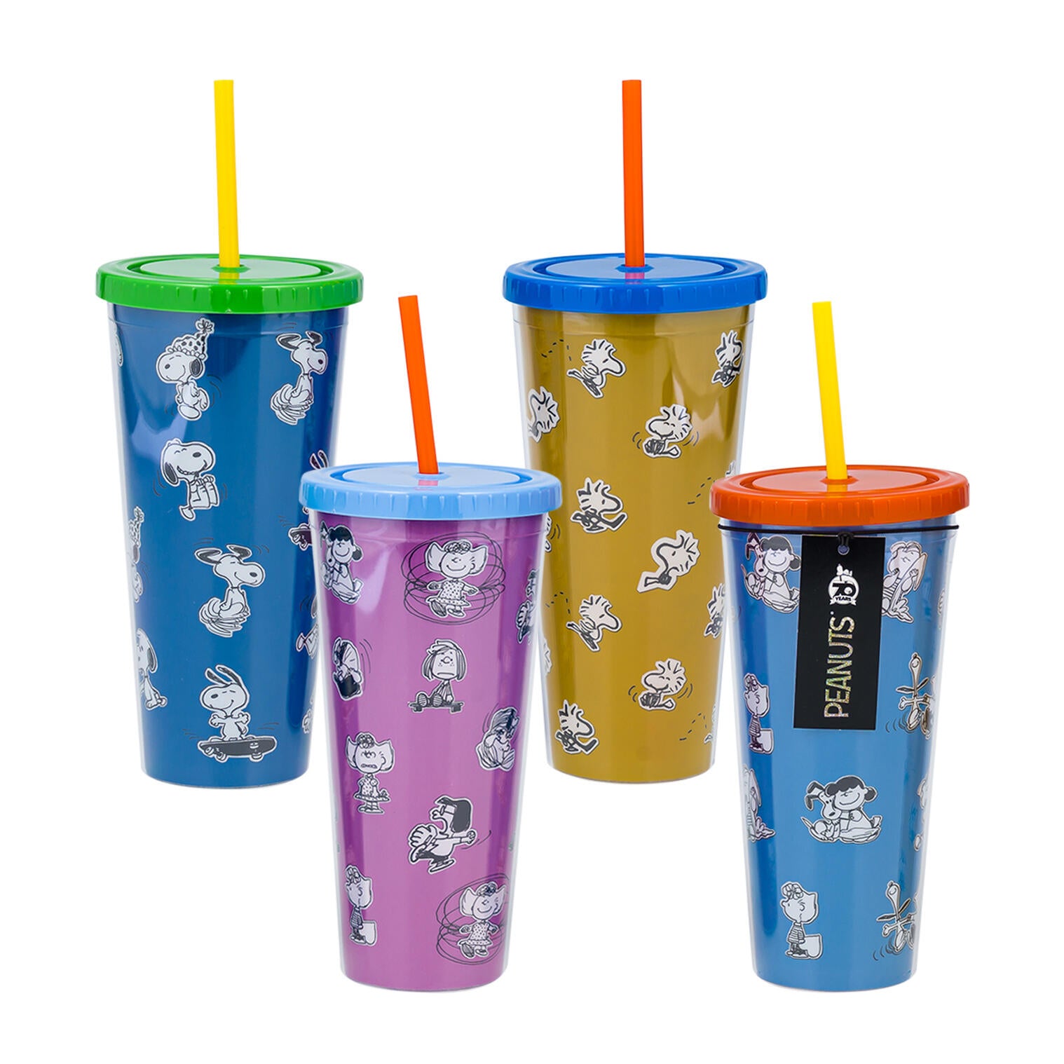 Vaso Plástico Peanuts con Pajilla y Tapa, 697 ml