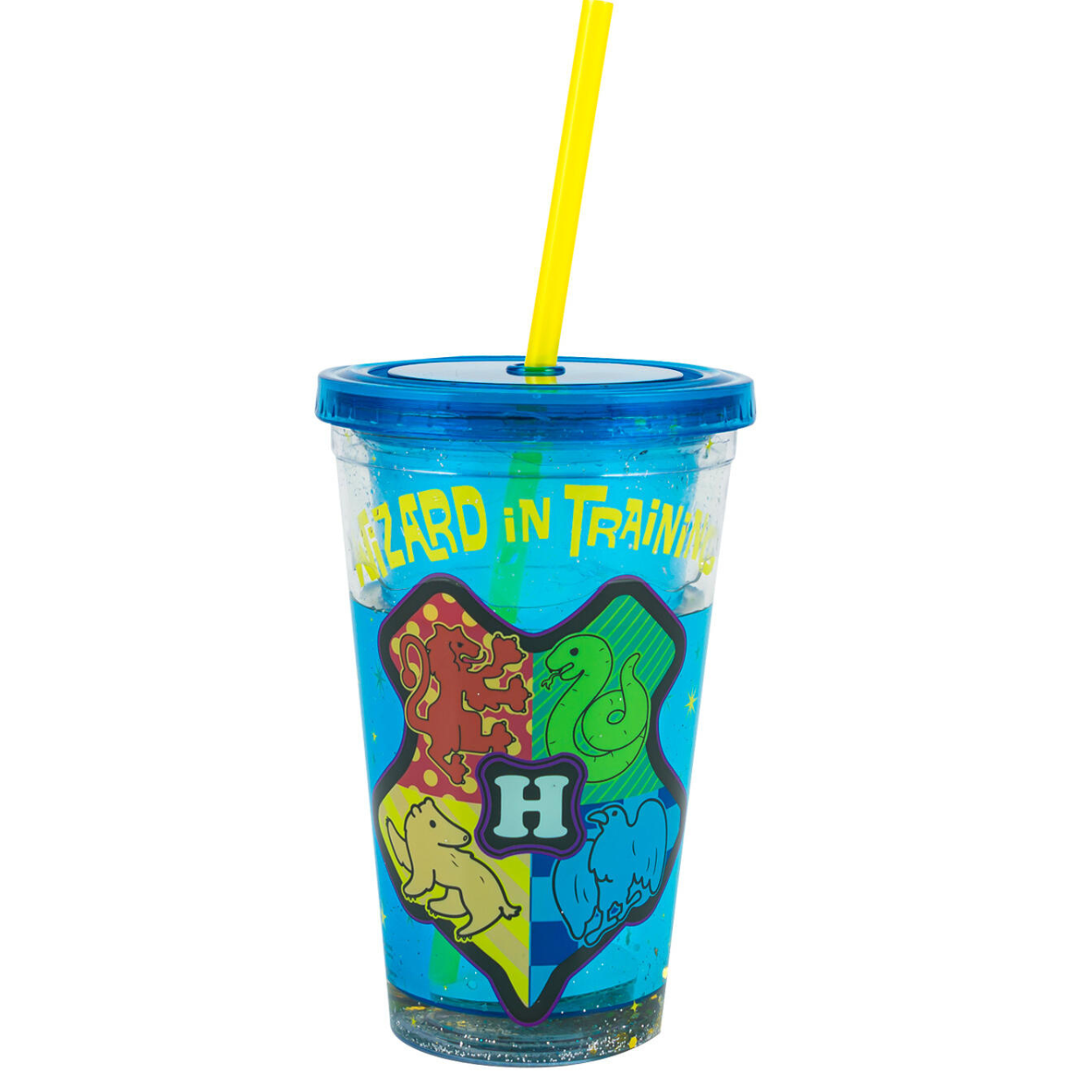 Vaso Plástico Harry Potter con Pajilla y Tapa, 414 ml