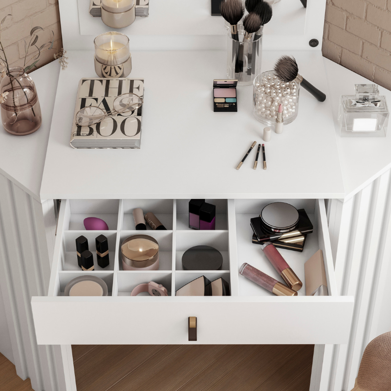 Tocador Esquinero Glitter Blanco LED