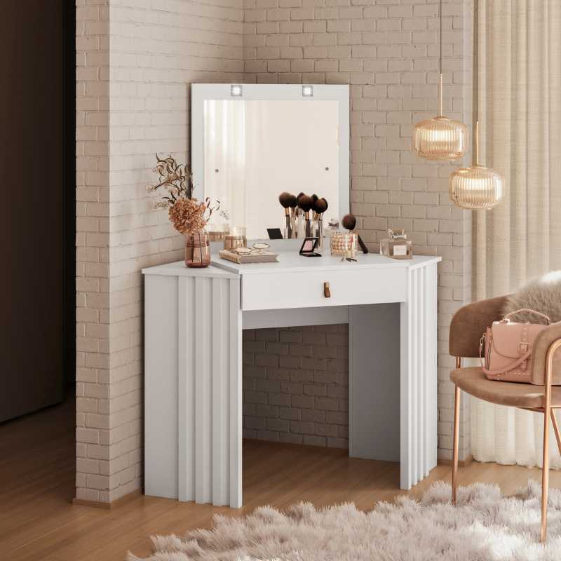 Tocador Esquinero Glitter Blanco LED